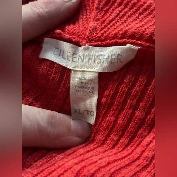 Eileen Fisher Open Front Cardigan Dark Coral Organic Linen & Cotton Slub Sz XL - Picture 3 of 7